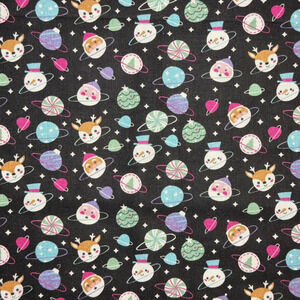 Holiday Planets Novelty Cotton Fabric - 3/4 Yard- Christmas Santa Reindeer Candy